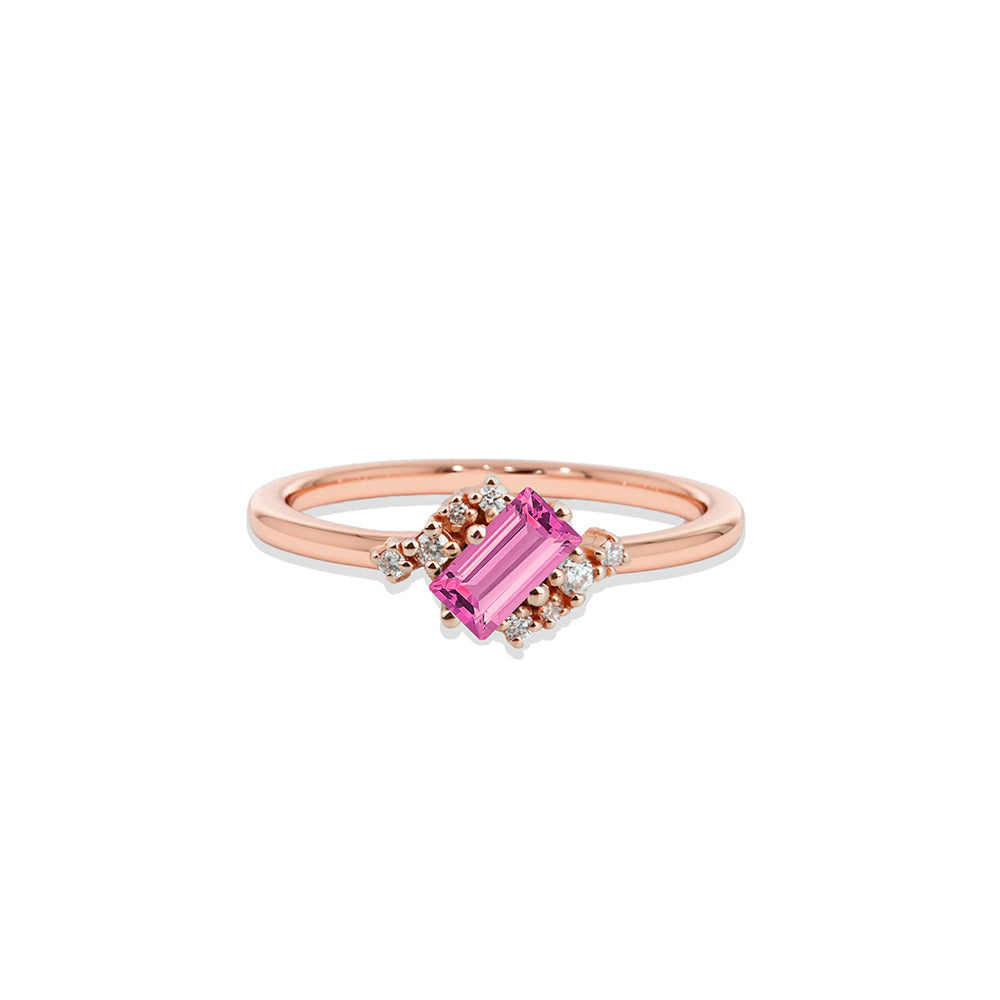14K Gold Baguette Pink Sapphire Ring