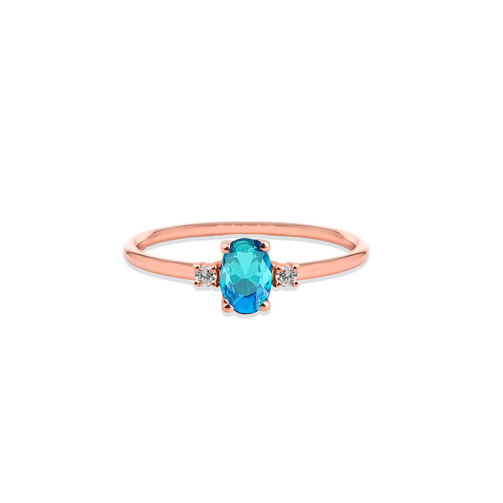 14K Gold Diamond Ring / Three Stone Aquamarine Ring