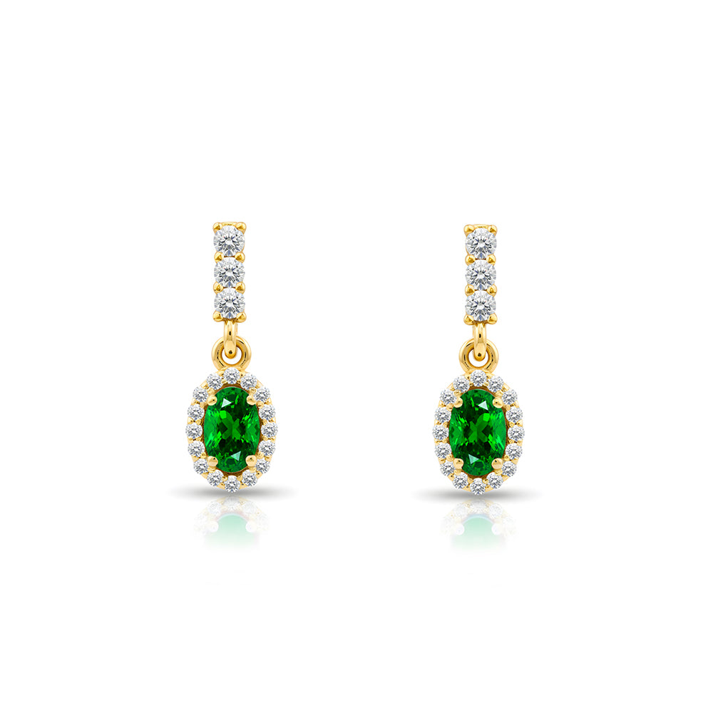 14K Gold Emerald Oval Earrings
