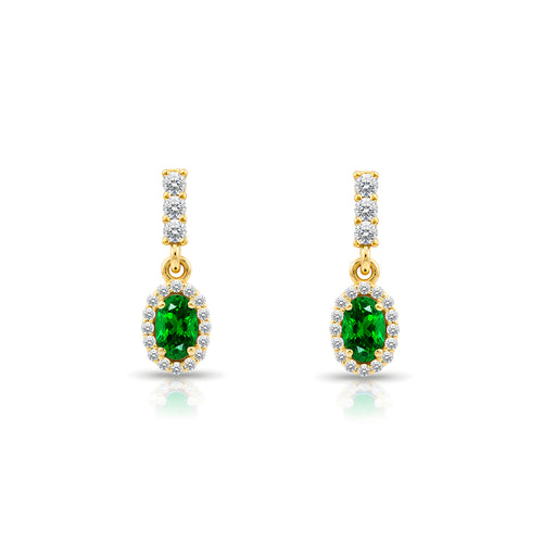 14K Gold Emerald Oval Earrings