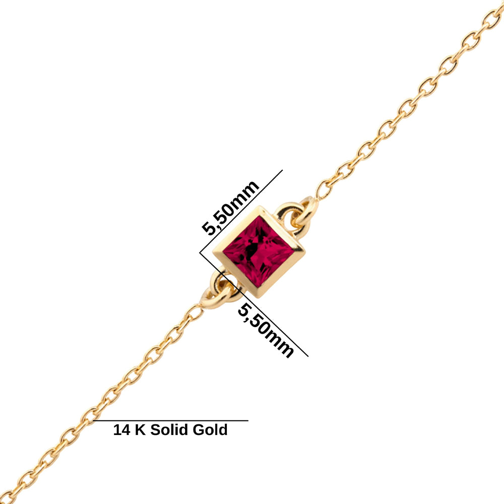 14K Gold Princess Cut Ruby Bracelet