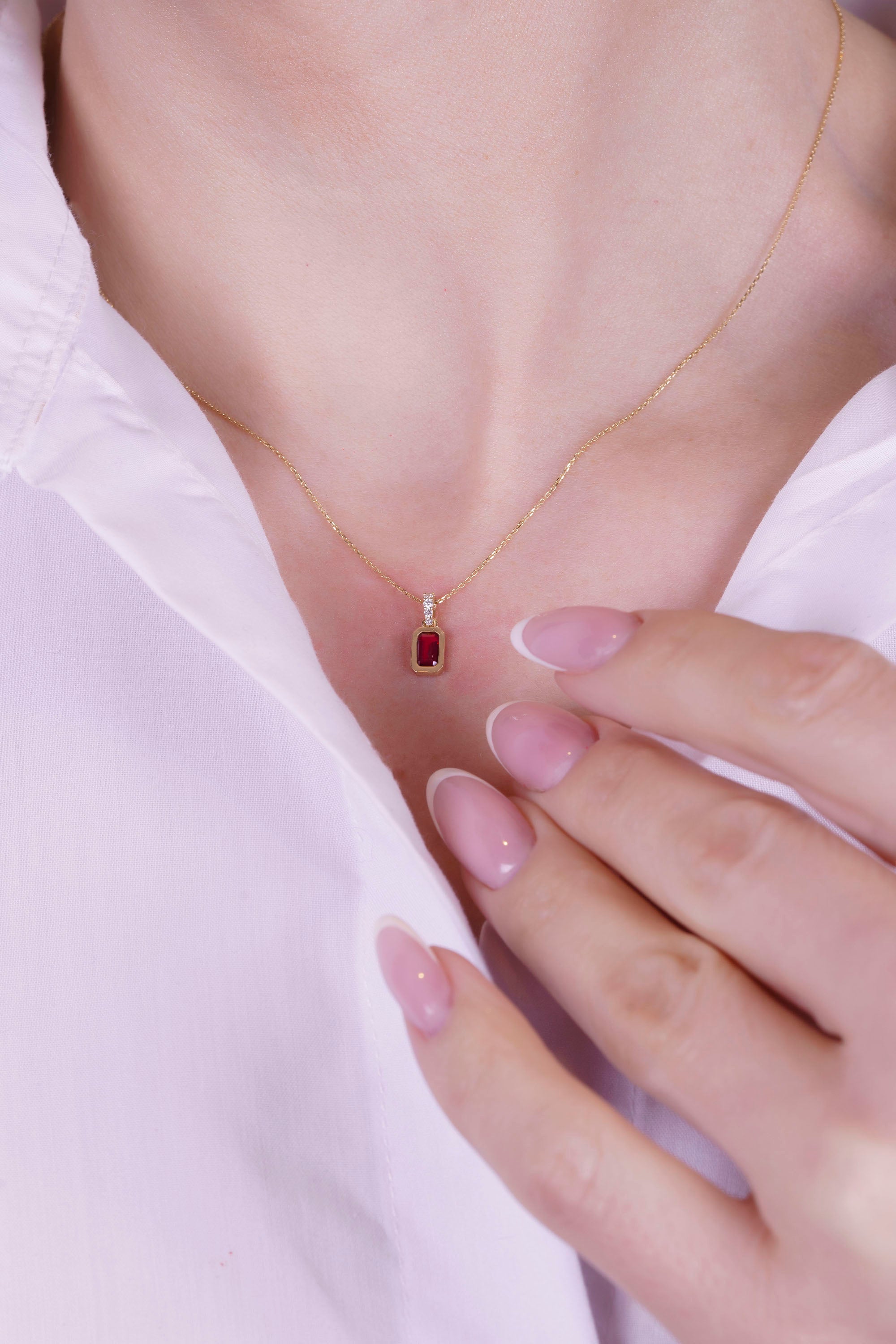 14K Gold Natural Ruby Necklace