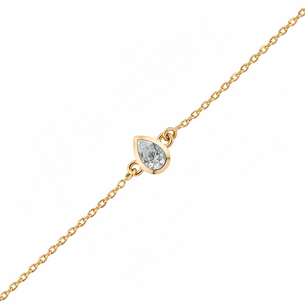14K Gold White Sapphire Bracelet, Pear Cut Bracelet