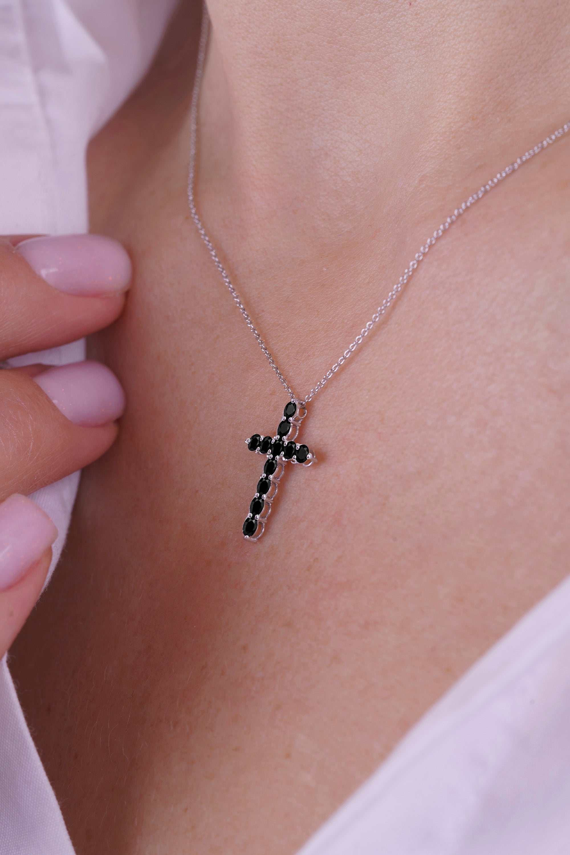 14K Gold Black Diamond Cross Pendant