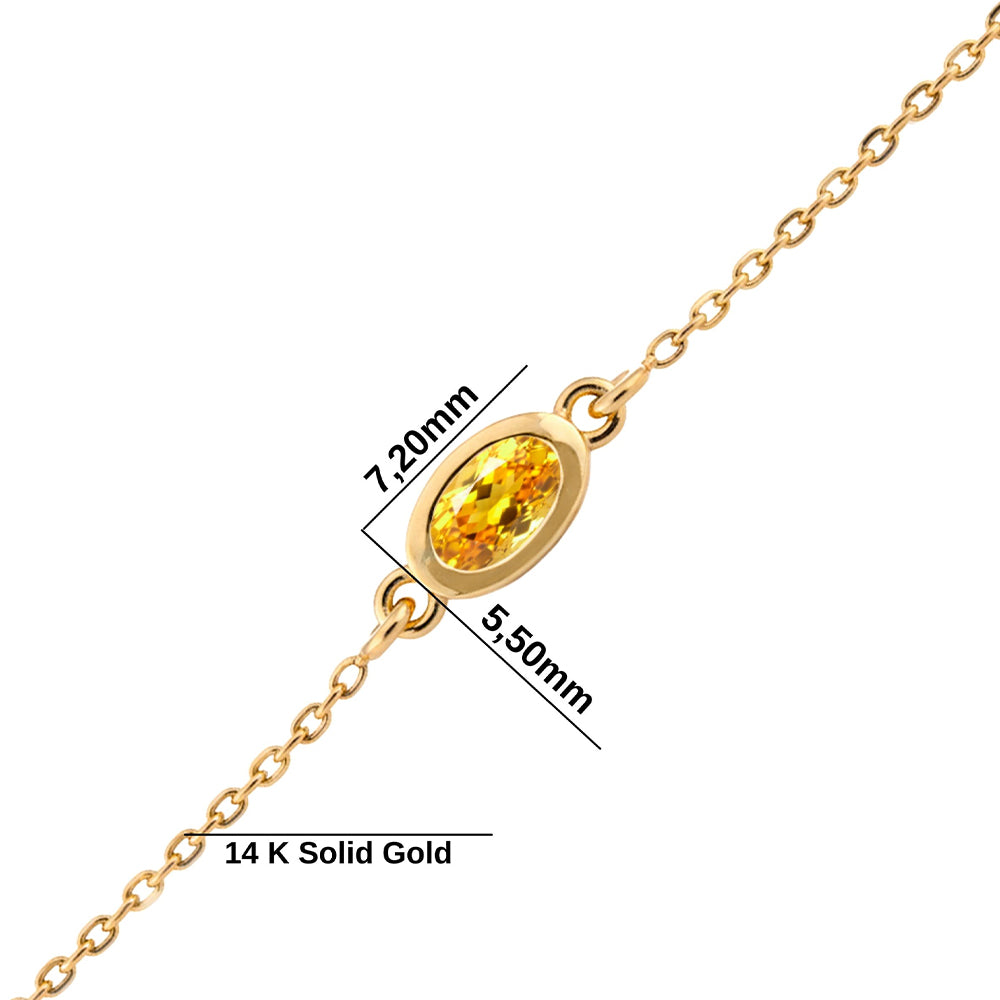 14K Gold Citrine Bracelet, Anniversary Gift