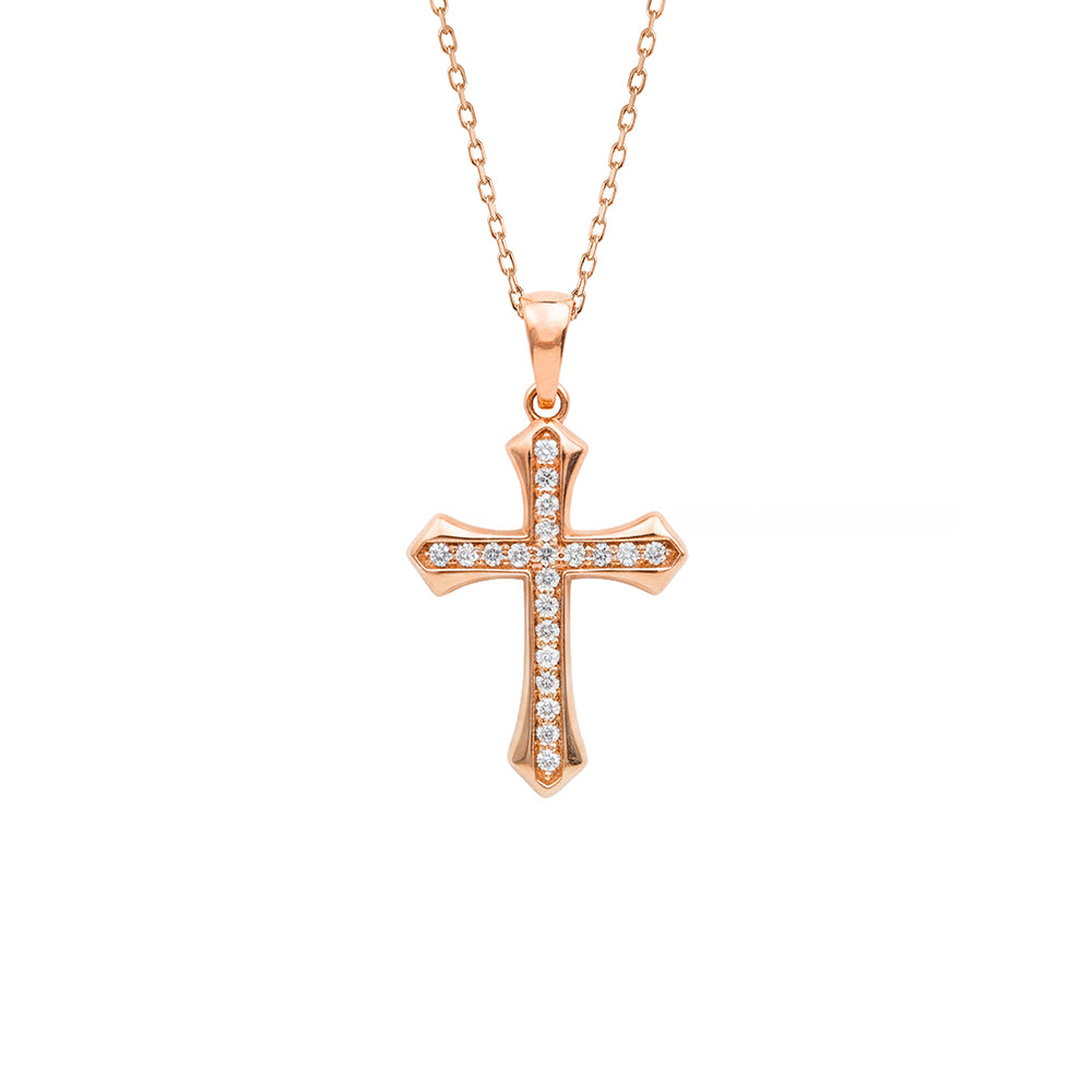 14K Gold Diamond Cross Necklace / Vintage Style Christian Pendant