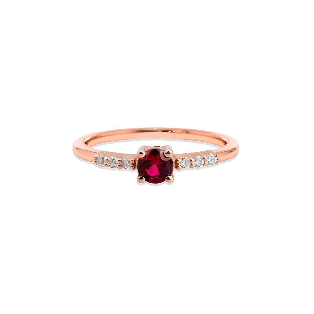 14K Gold Round Diamond Ruby Ring