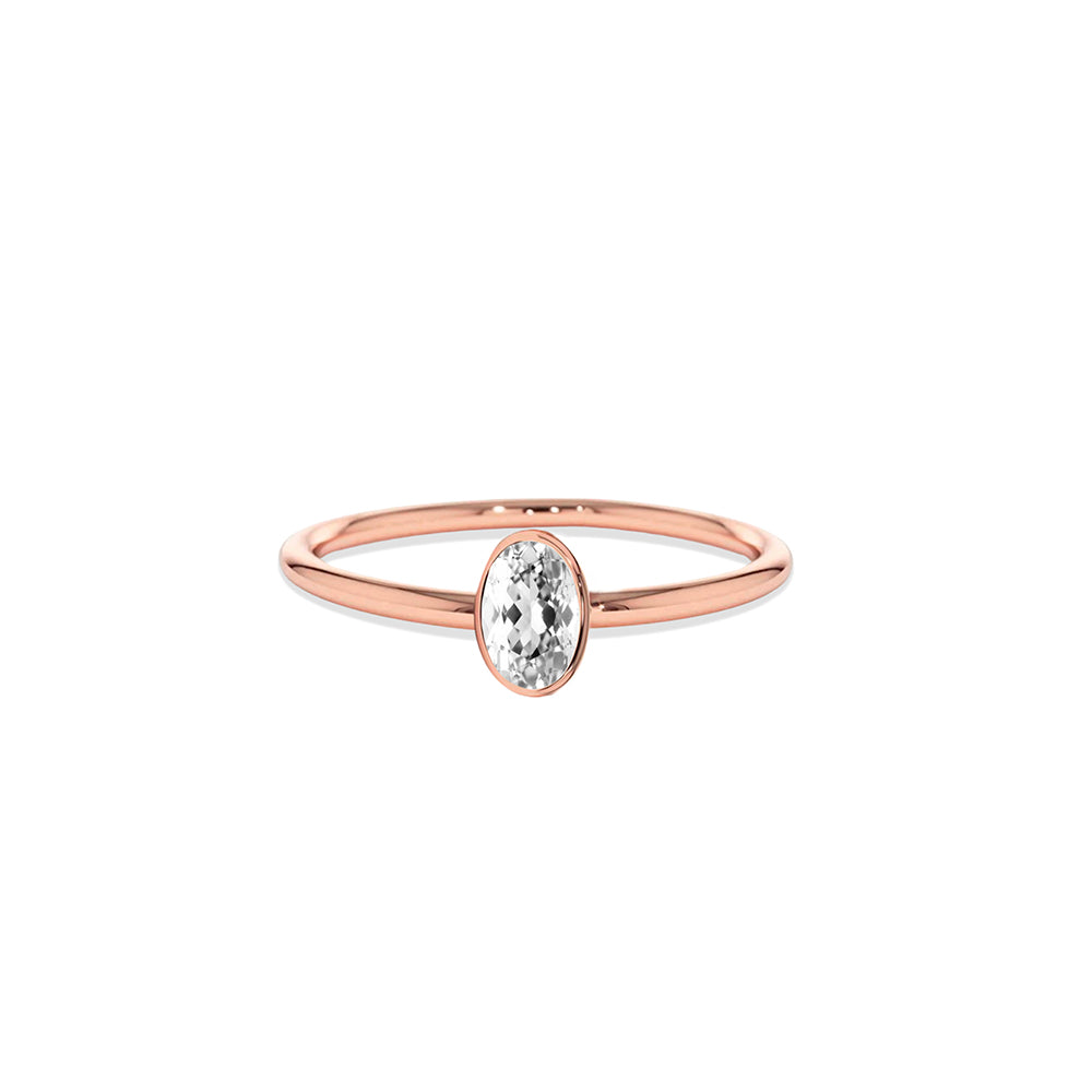 14K Gold White Sapphire Ring / Oval Bezel Setting