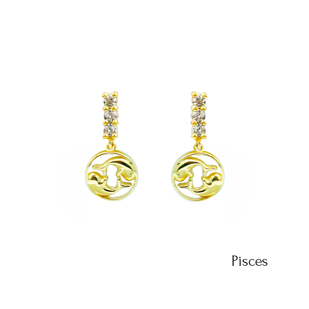 14K Gold Diamond Pisces Earrings