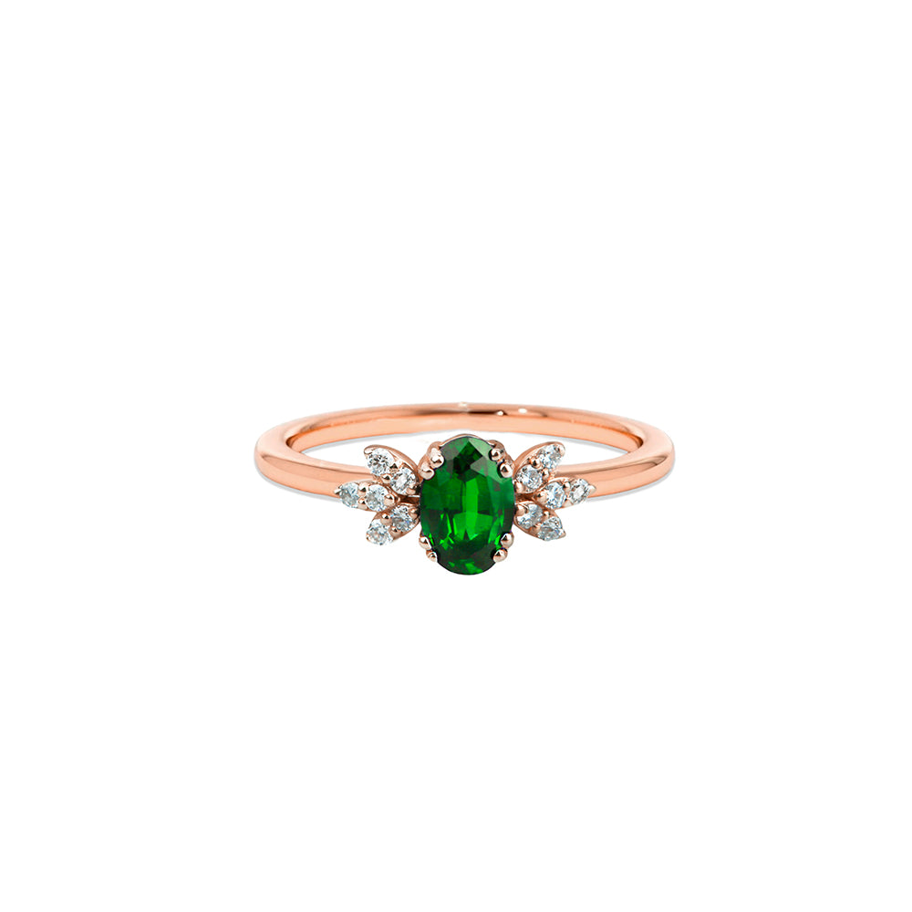 14K Gold Floral Emerald Ring