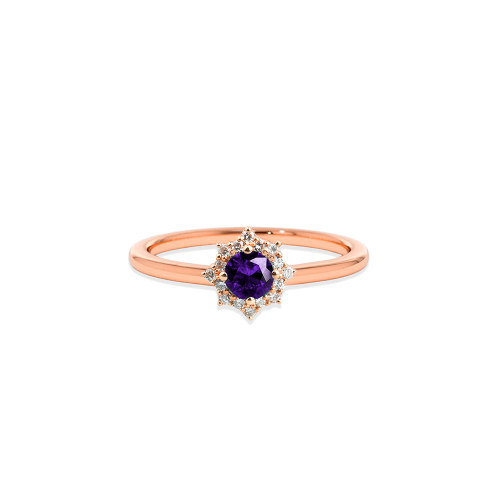 14K Gold Amethyst Halo Ring / Diamond Promise Ring