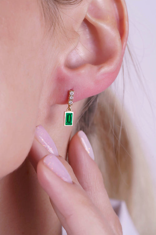 14K Gold Emerald Baguette Earrings