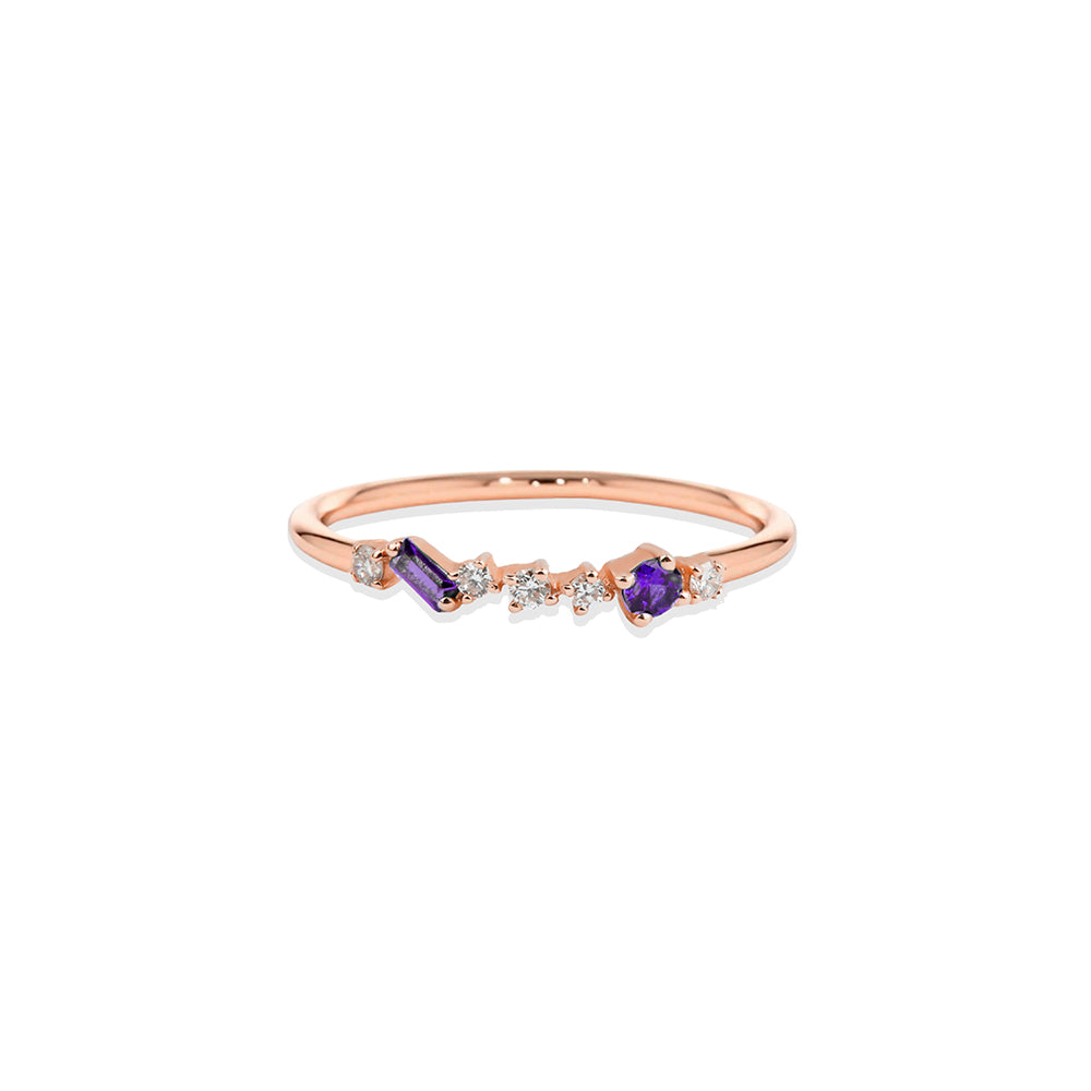 14K Gold Amethyst Diamond Ring