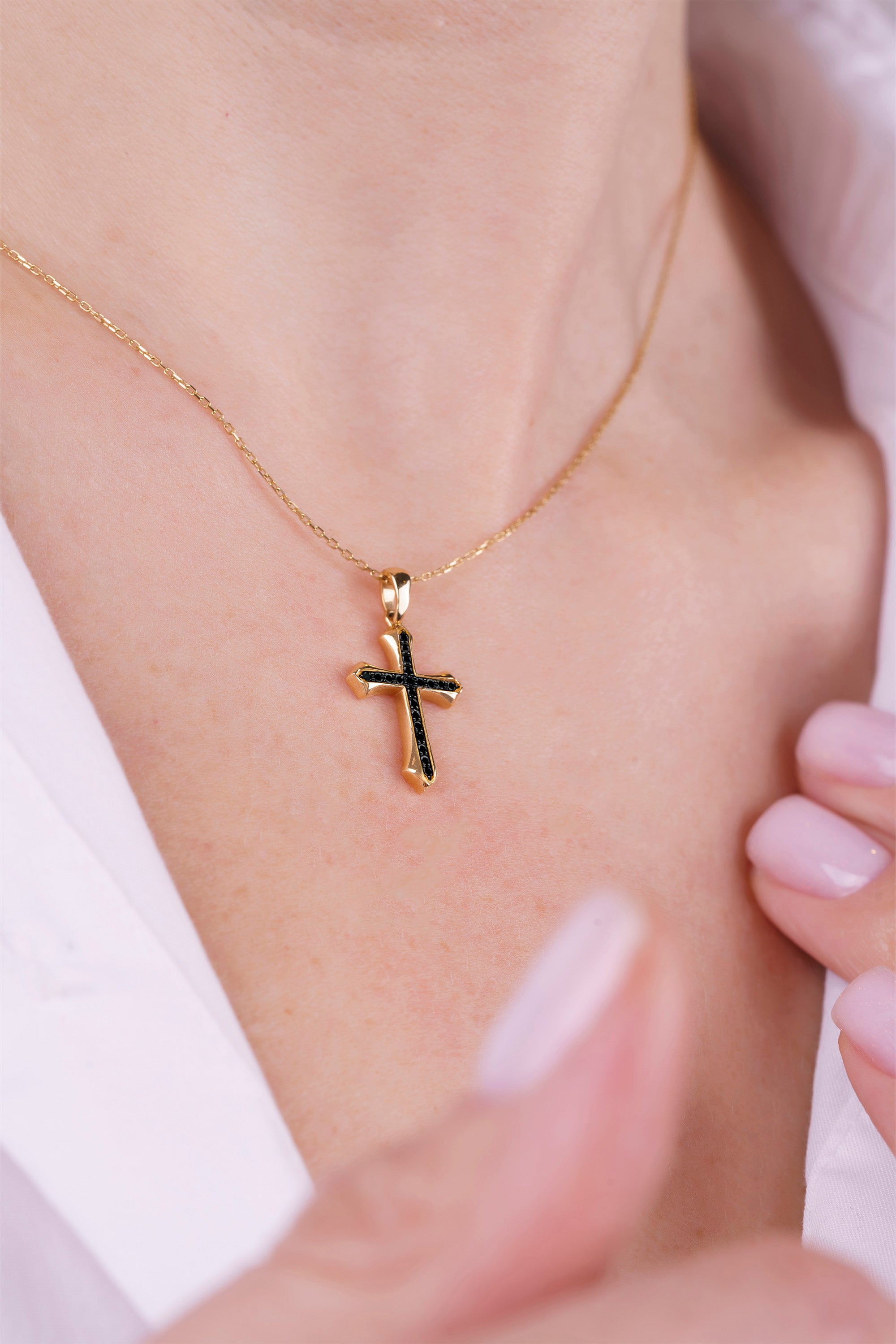 Traditional Black Diamond Cross Necklace / Christmas Gift