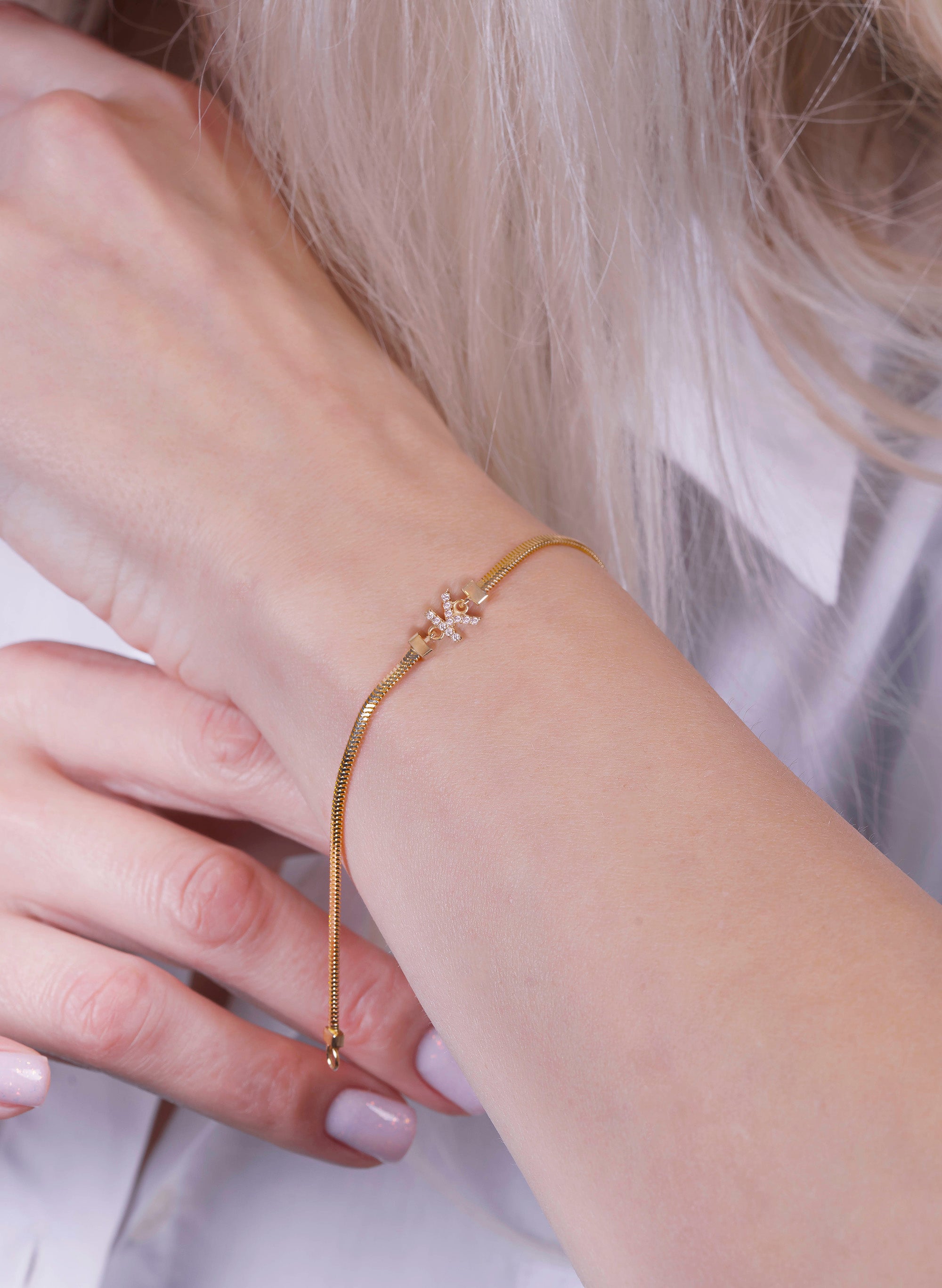 14K Gold Diamond Initial K Bracelet