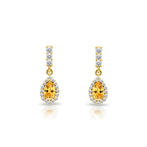 14K Gold Citrine Drop Earrings