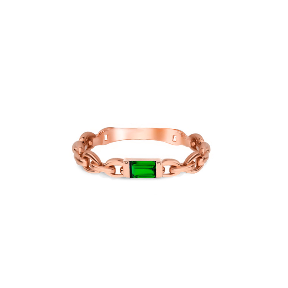 14K Gold Emerald Chain Ring / Emerald Wedding Ring