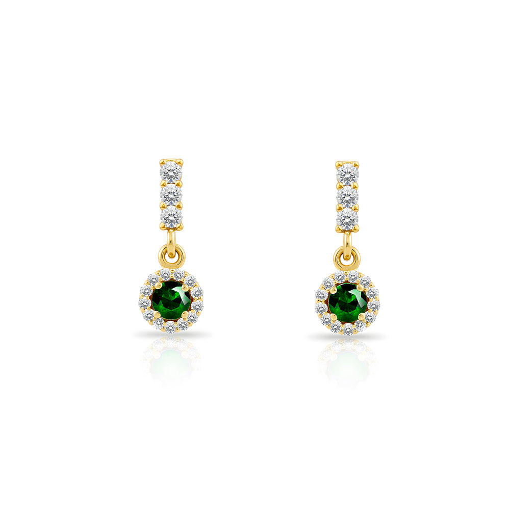 14K Gold Emerald Halo Earrings