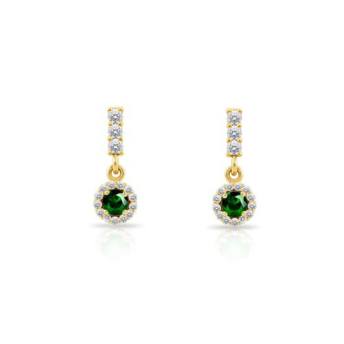 14K Gold Emerald Halo Earrings