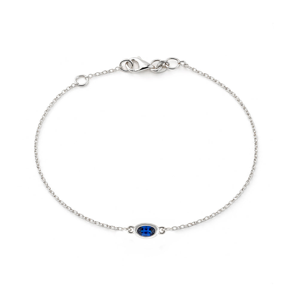 14K Gold Natural Oval Sapphire Bracelet, Handmade Sapphire Bracelet
