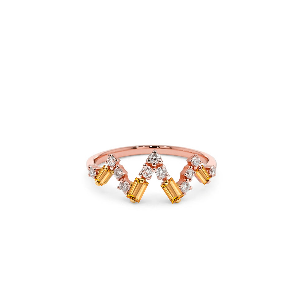 Citrine Diamond Crown Ring, Chevron Citrine Ring