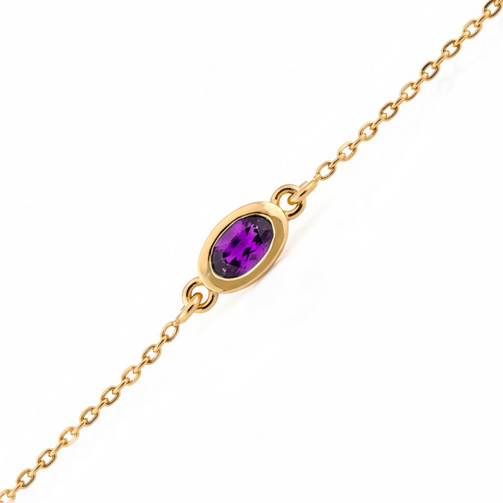 14K Gold Oval Amethyst Bracelet