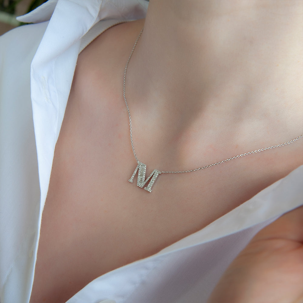14K Gold Diamond Initial M Necklace