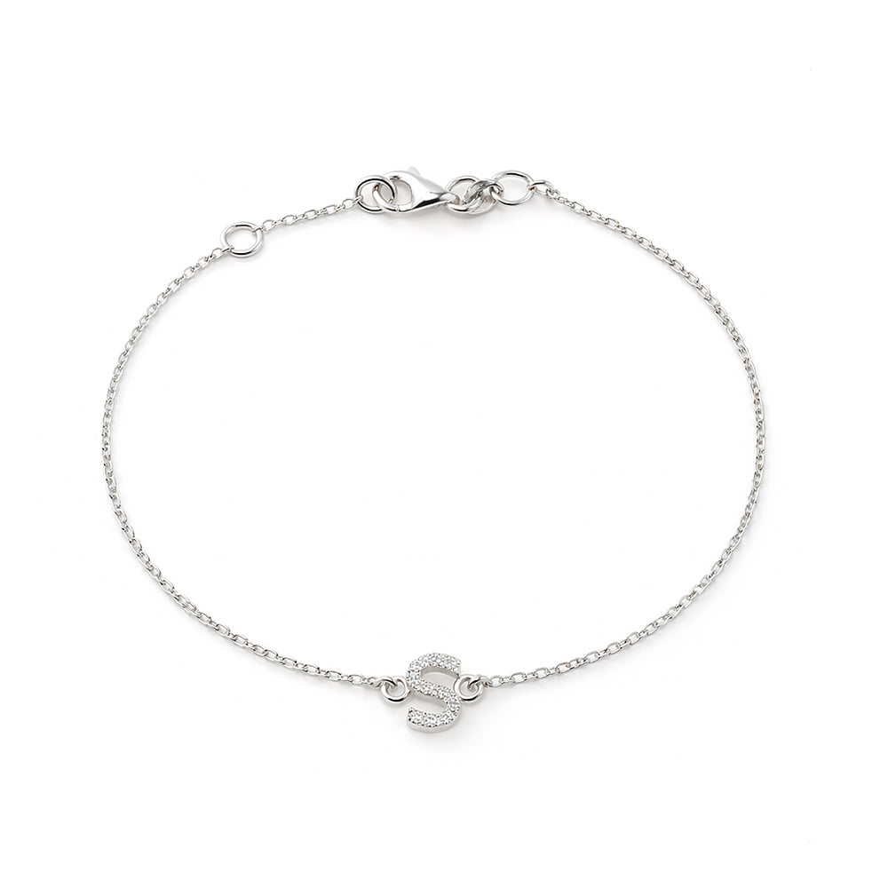 14K Gold Initial S Bracelet / Diamond Letter Bracelet