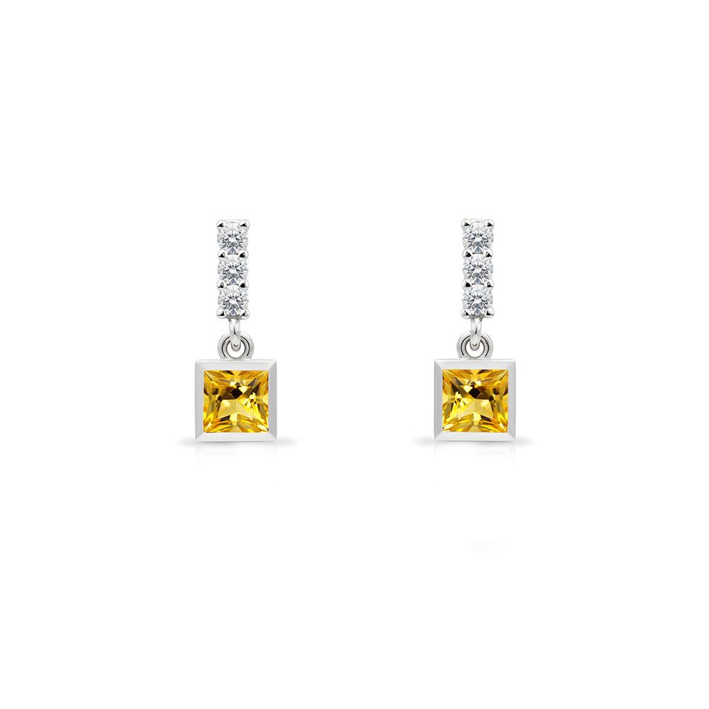 14K Gold Citrine Square Earrings