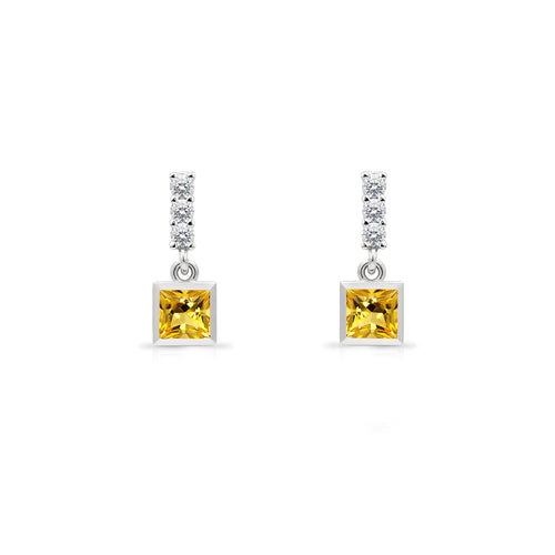 14K Gold Citrine Square Earrings