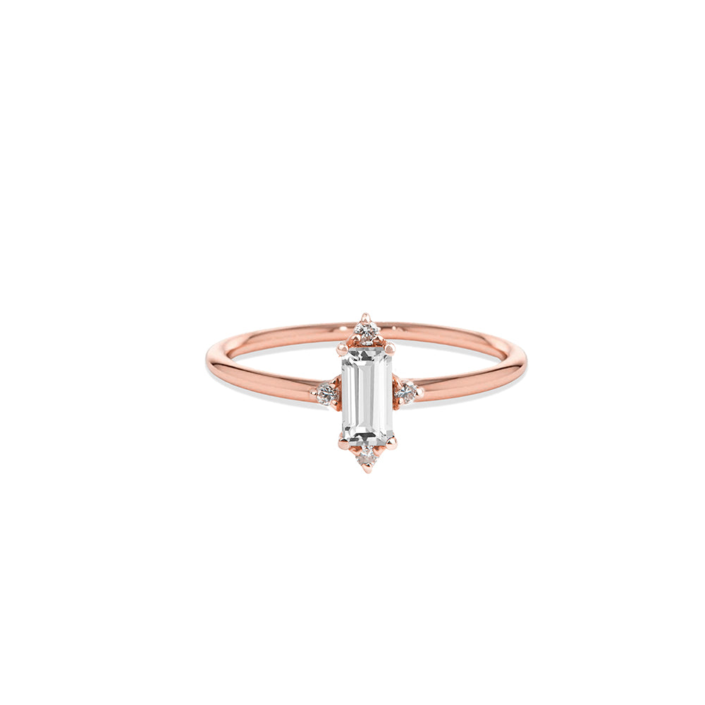 White Sapphire Baguette Ring / Diamond Wedding Ring