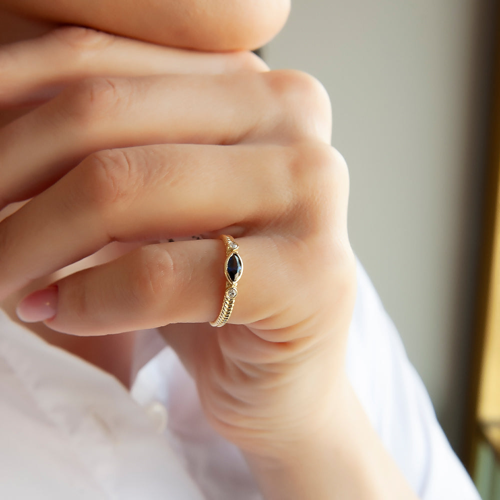 14K Gold Natural Sapphire Marquise Ring