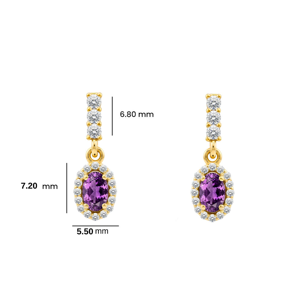 14K Gold Amethyst Oval Earrings