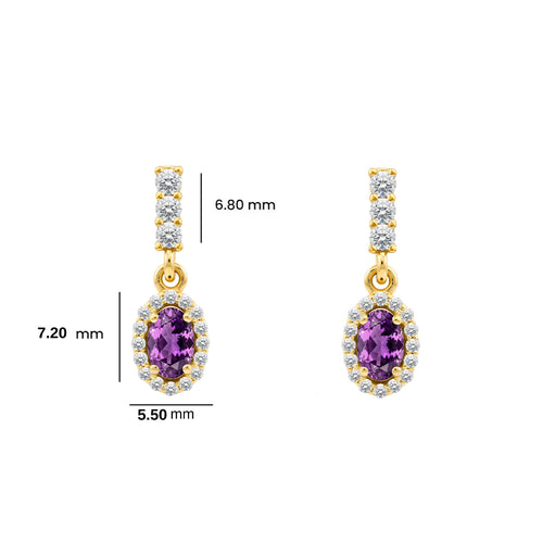 14K Gold Amethyst Oval Earrings
