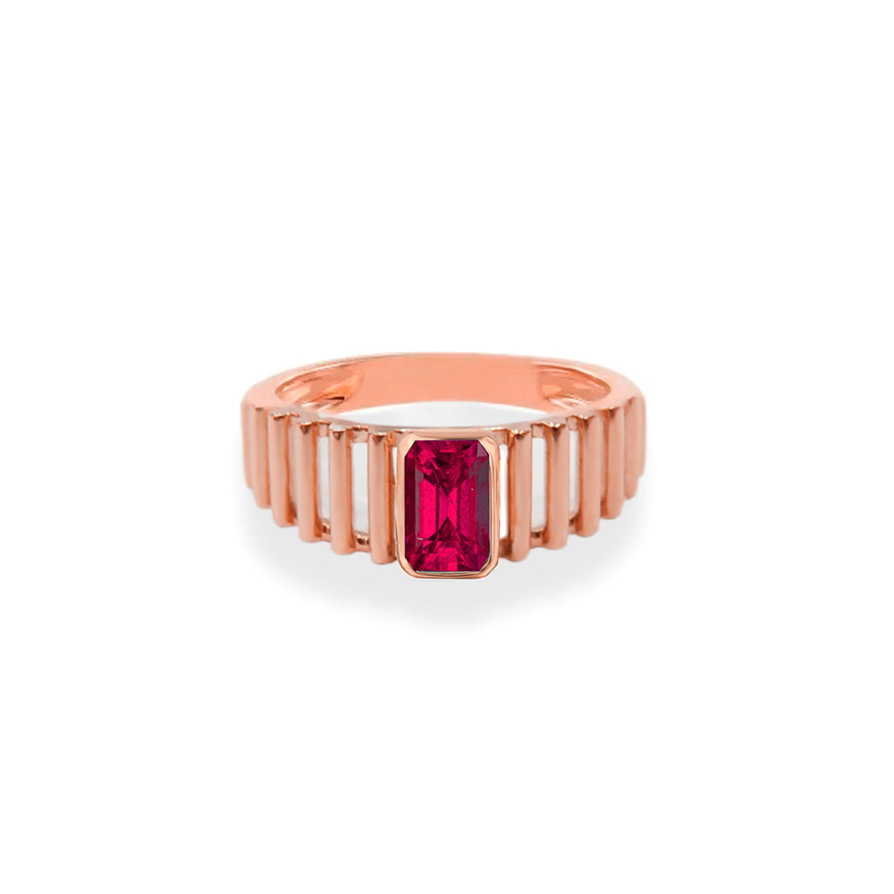 14K Gold Rectangular Ruby Gemstone Ring