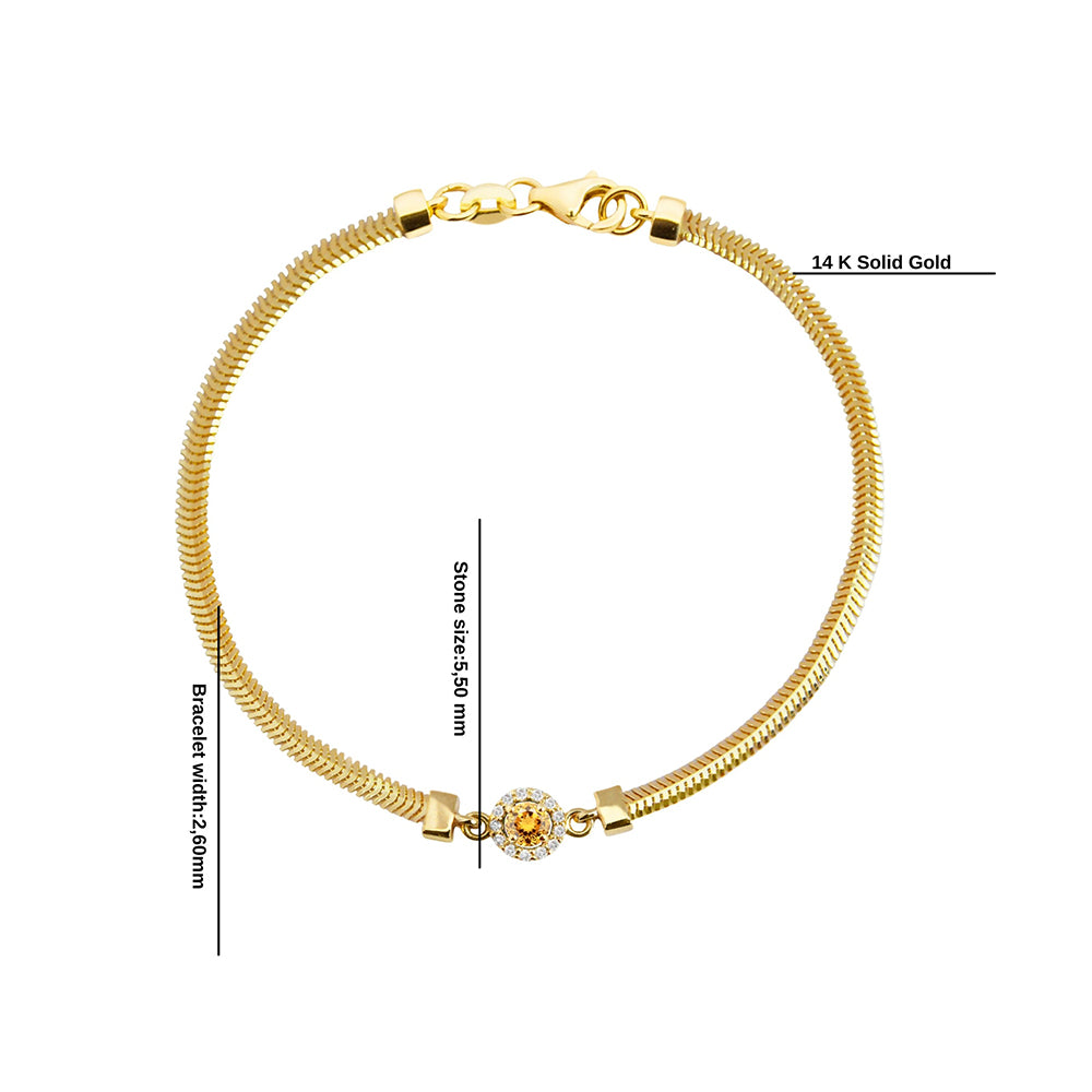 14K Gold Round Citrine Bracelet / Yellow Gemstone Bracelet