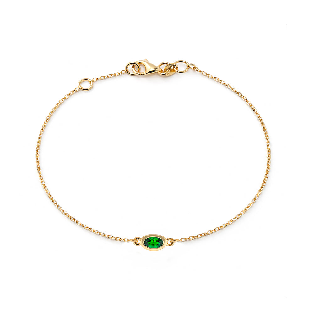 14K Gold Natural Oval Emerald Bracelet