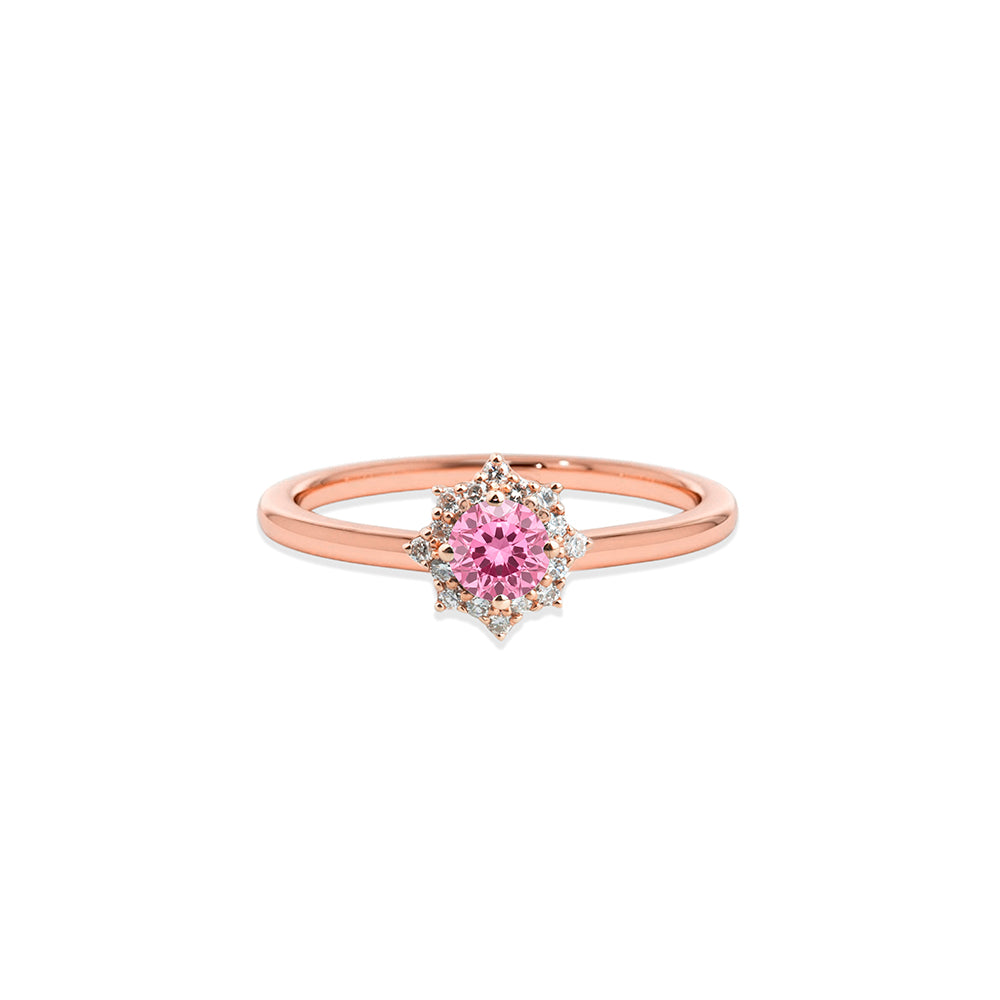 14K Gold Diamond Ring / Pink Sapphire Halo Ring