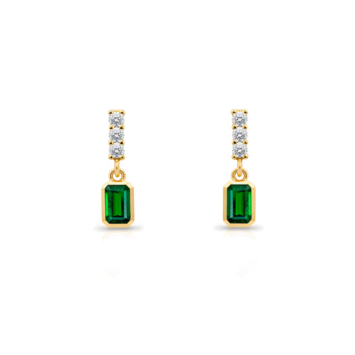 14K Gold Emerald Rectangular Earrings