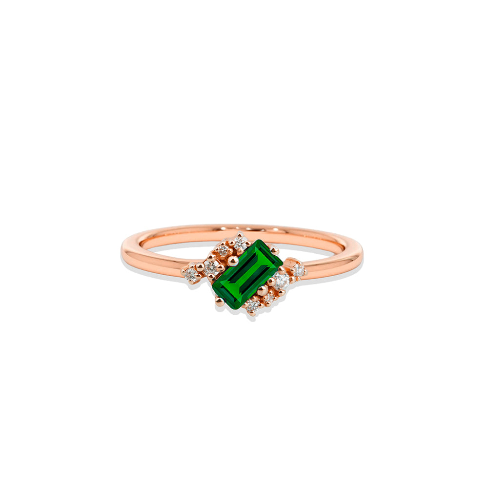 14K Gold Emerald Engagement Ring / Geometric Green Gemstone