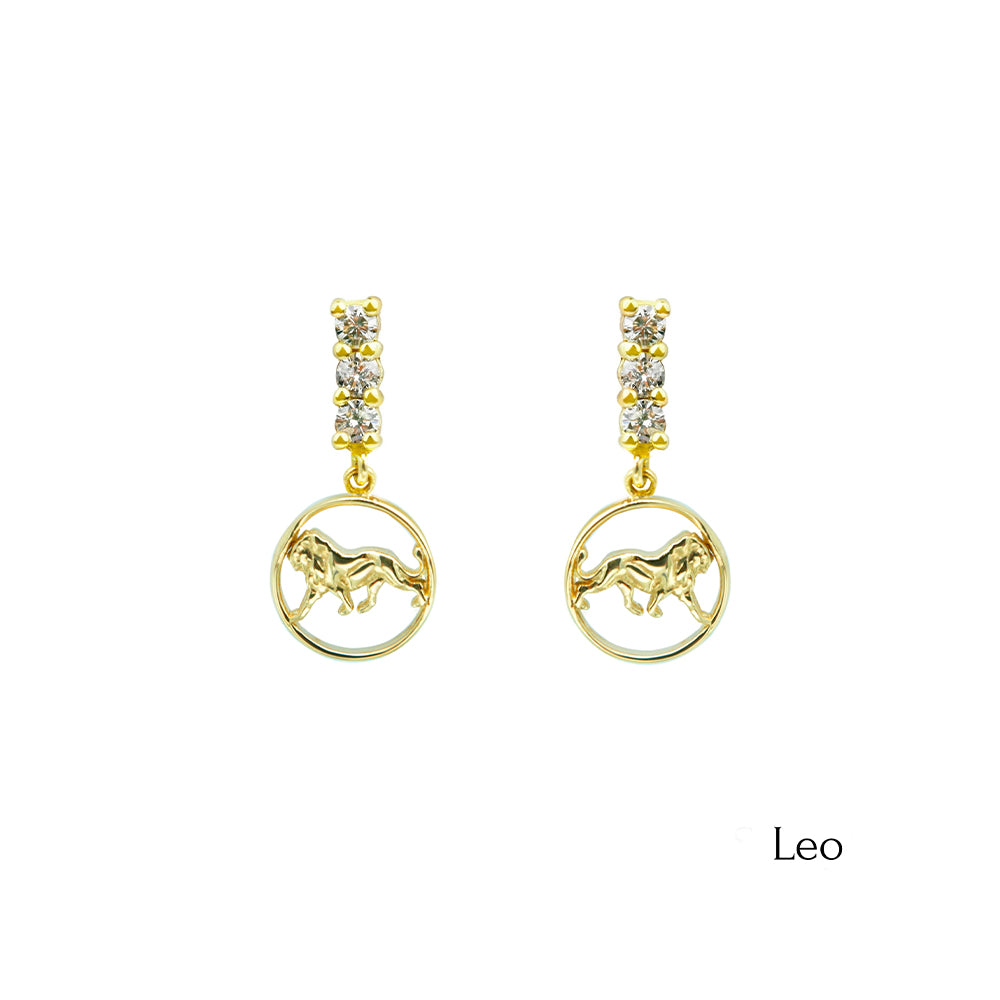 14K Gold Diamond Leo Earrings