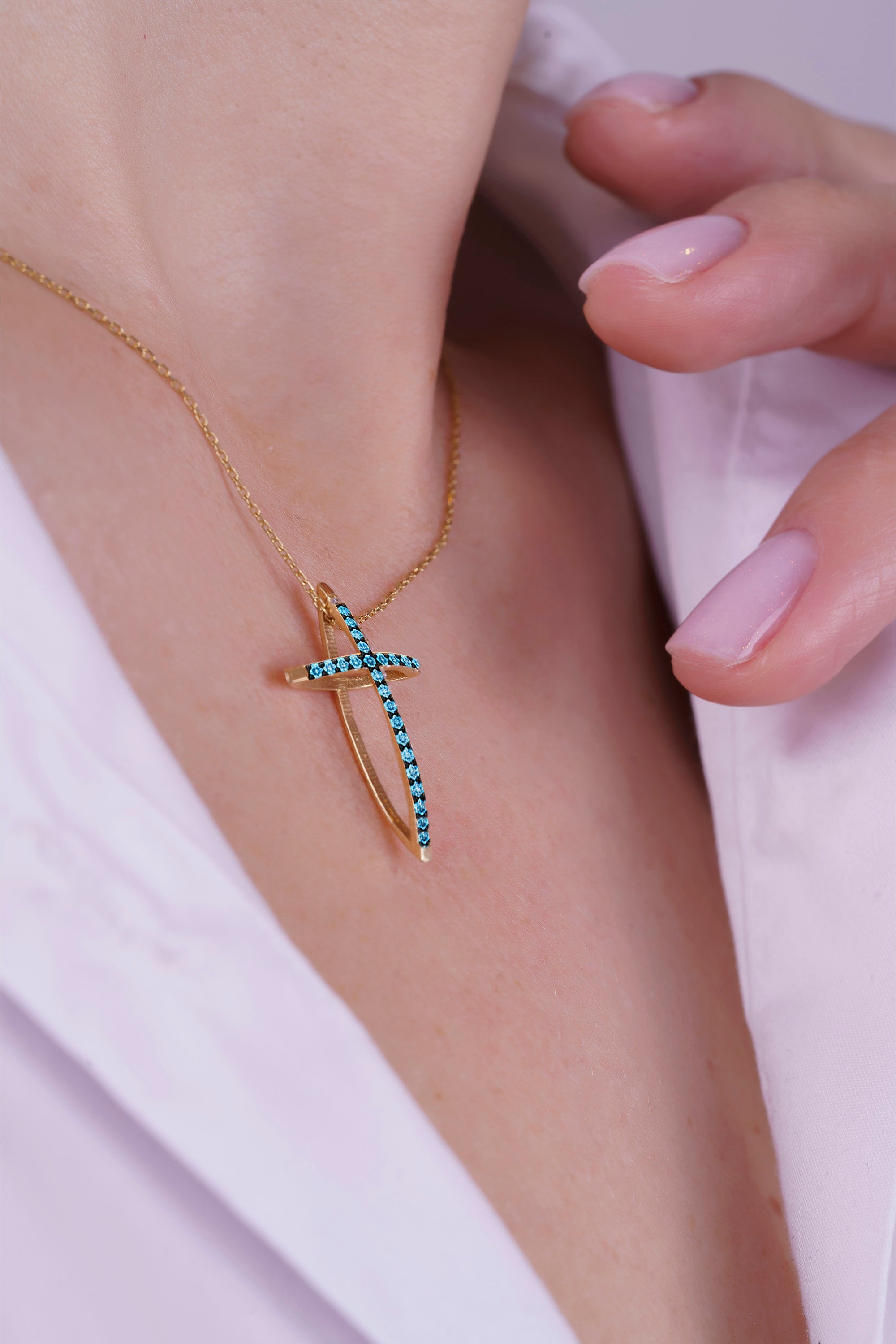 14K Gold Aquamarine Religious Necklace