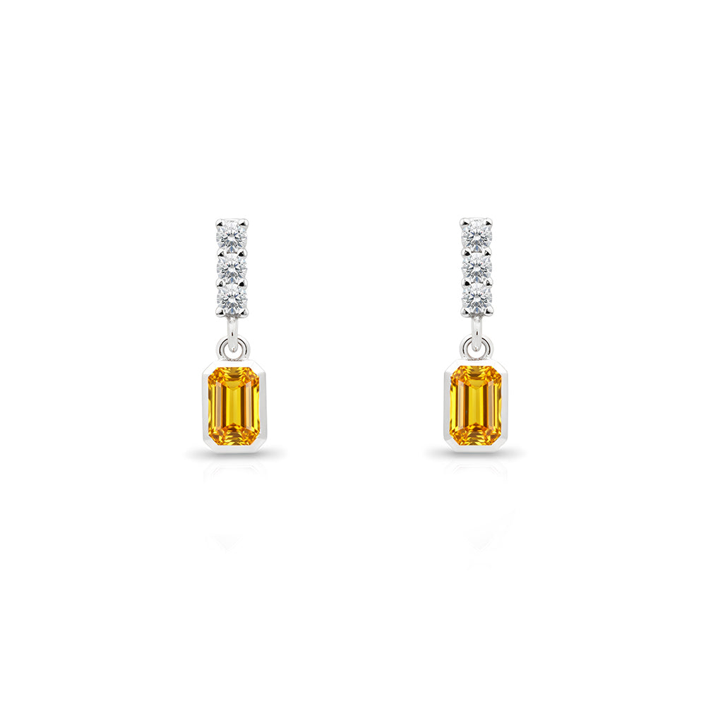 14K Gold Citrine Rectangular Earrings