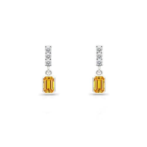 14K Gold Citrine Rectangular Earrings