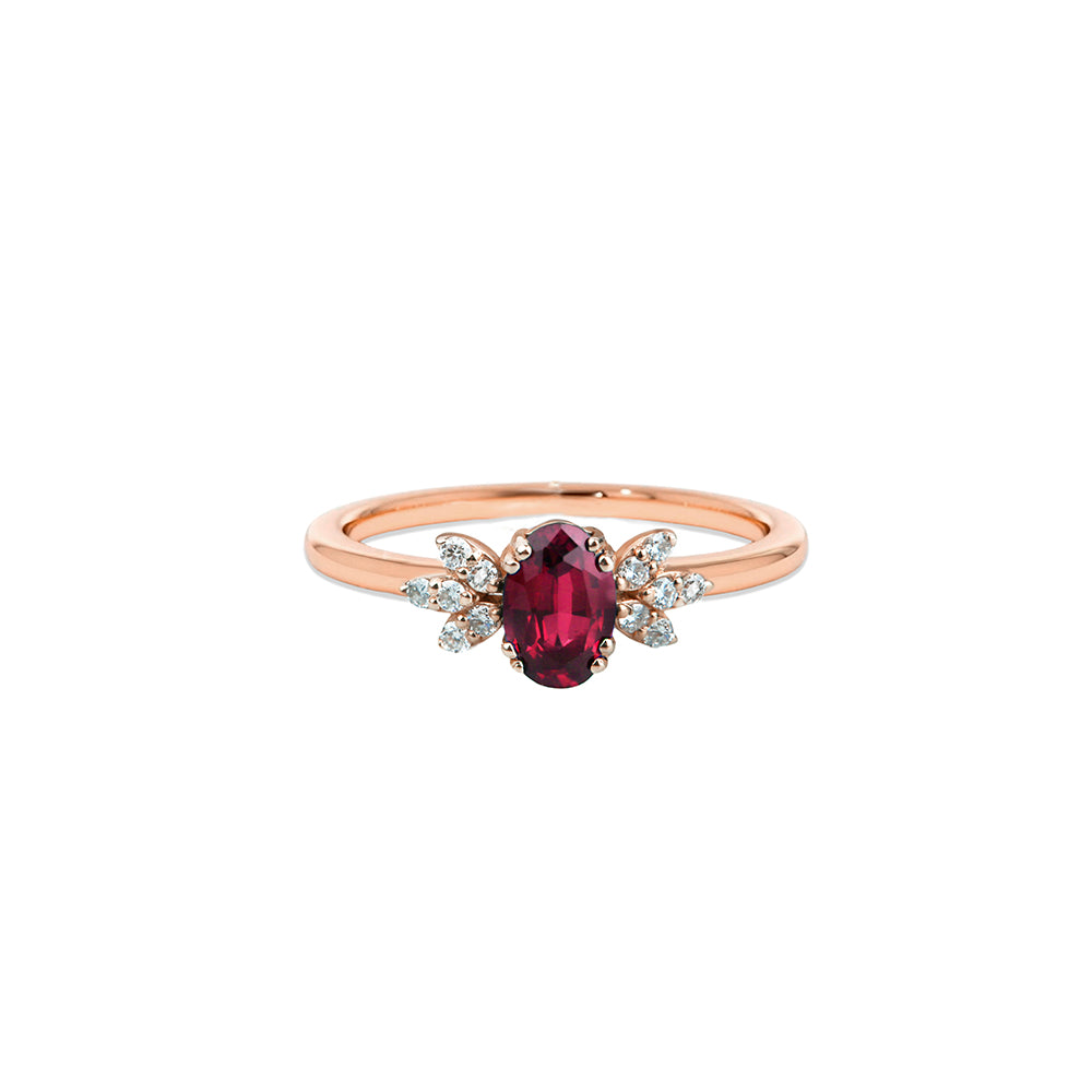 14K Gold Oval Ruby Ring / Diamond Ring