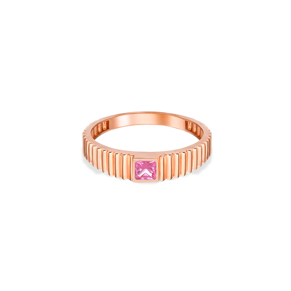 14K Gold Pink Sapphire Square Ring