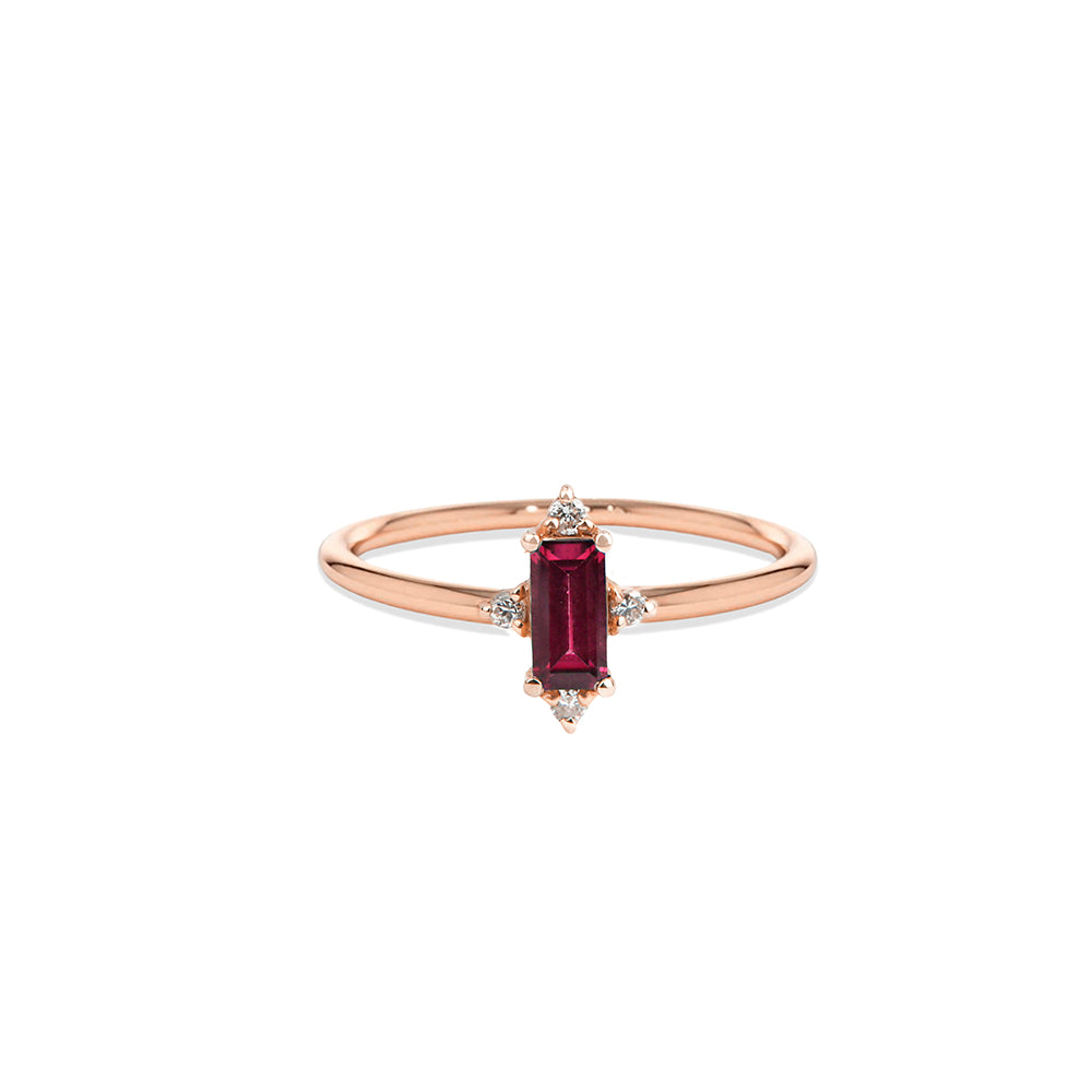 14K Gold Diamond Baguette Ruby Ring / Anniversary Gift
