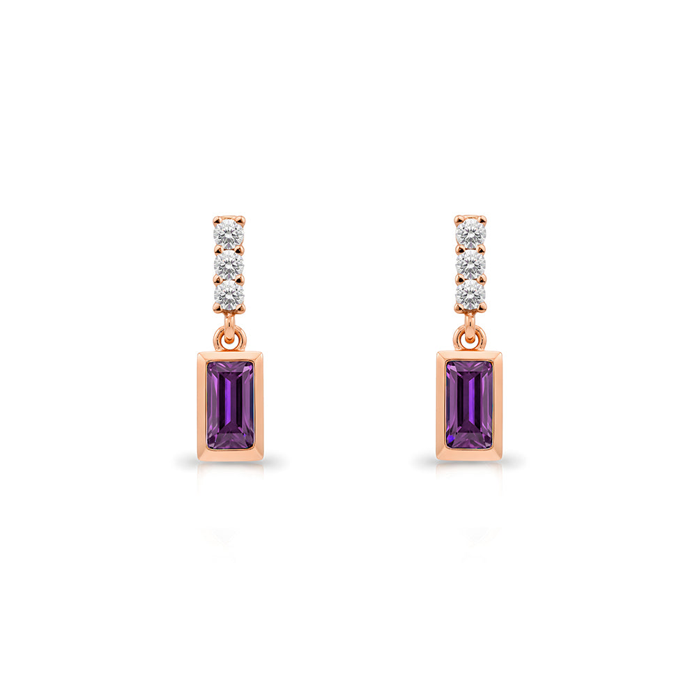 14K Gold Amethyst Baguette Earrings