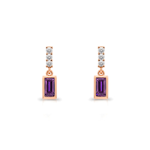 14K Gold Amethyst Baguette Earrings