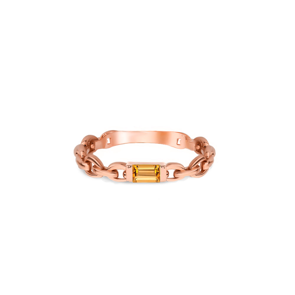14K Gold Citrine Chain Ring / Yellow Minimal Ring